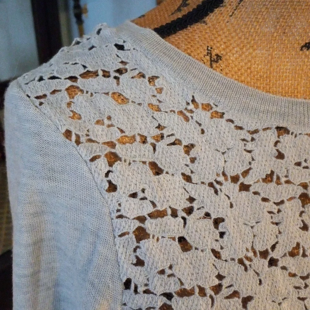 J. Crew Heather Grey Merino Wool Sweater with Floral Chest Cutouts